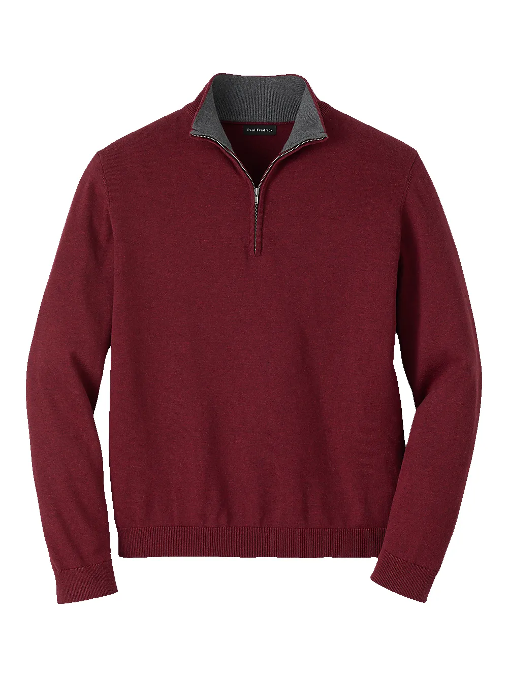 Supima Cotton Quarter Zip Mock Neck Sweater - Burgundy sold by Paul Fredrick