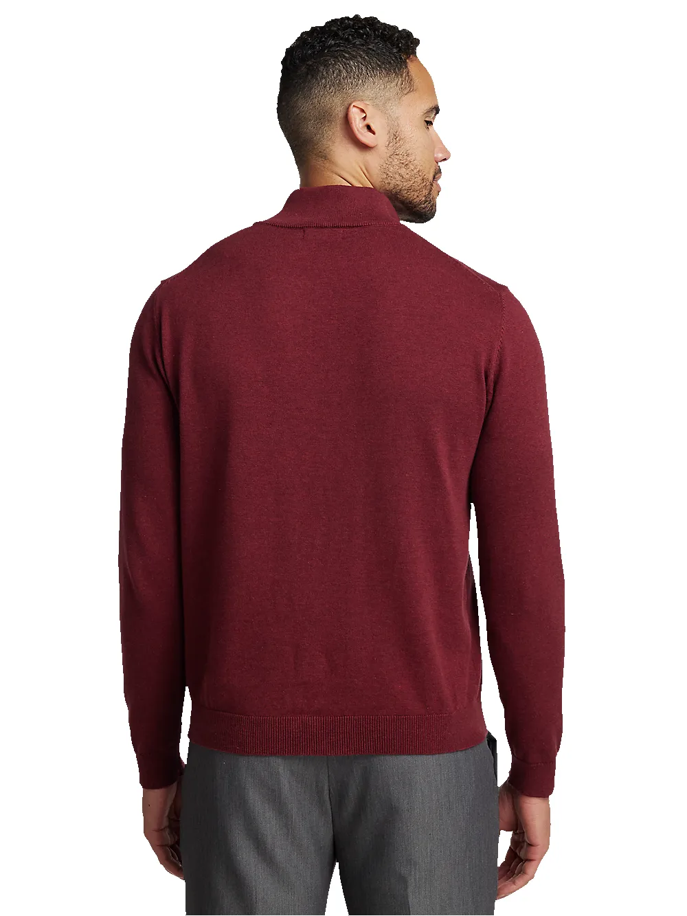 Supima Cotton Quarter Zip Mock Neck Sweater - Burgundy sold by Paul Fredrick product image thumbnail 5