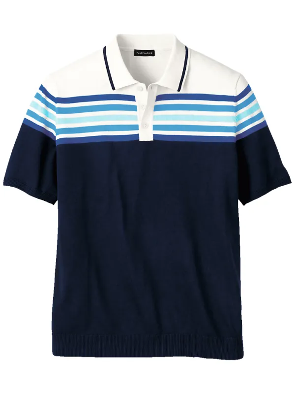Cotton Three Button Polo - Navy sold by Paul Fredrick