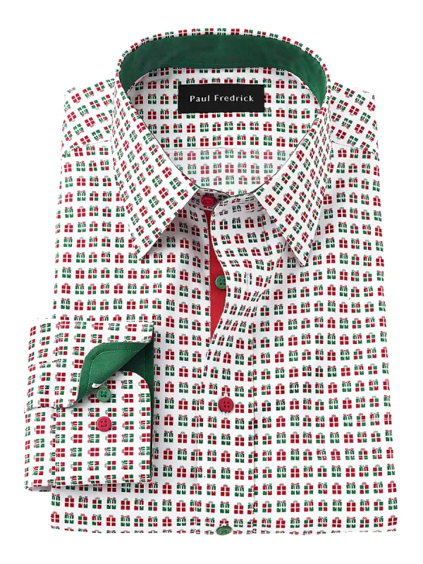 Non-Iron Cotton Presents Dress Shirt With Contrast Trim - Red/green sold by Paul Fredrick