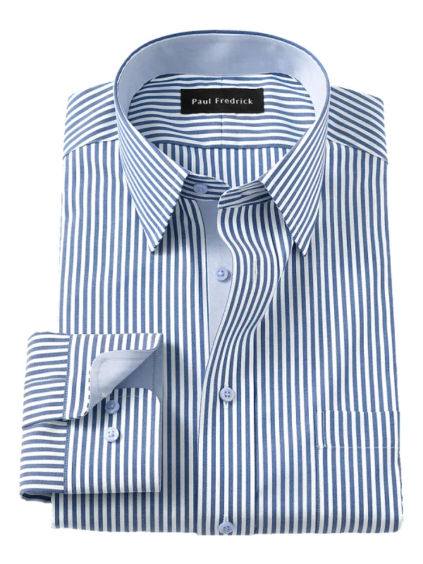 Non-Iron Cotton Stripe Dress Shirt With Contrast Trim - Cobalt sold by Paul Fredrick