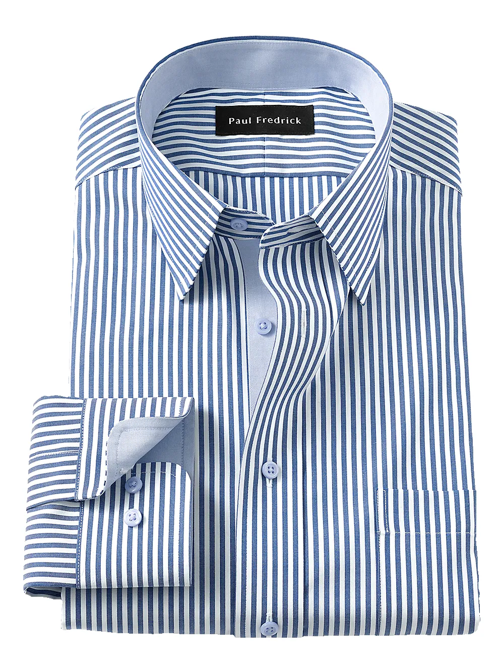 Non-Iron Cotton Stripe Dress Shirt With Contrast Trim - Cobalt sold by Paul Fredrick
