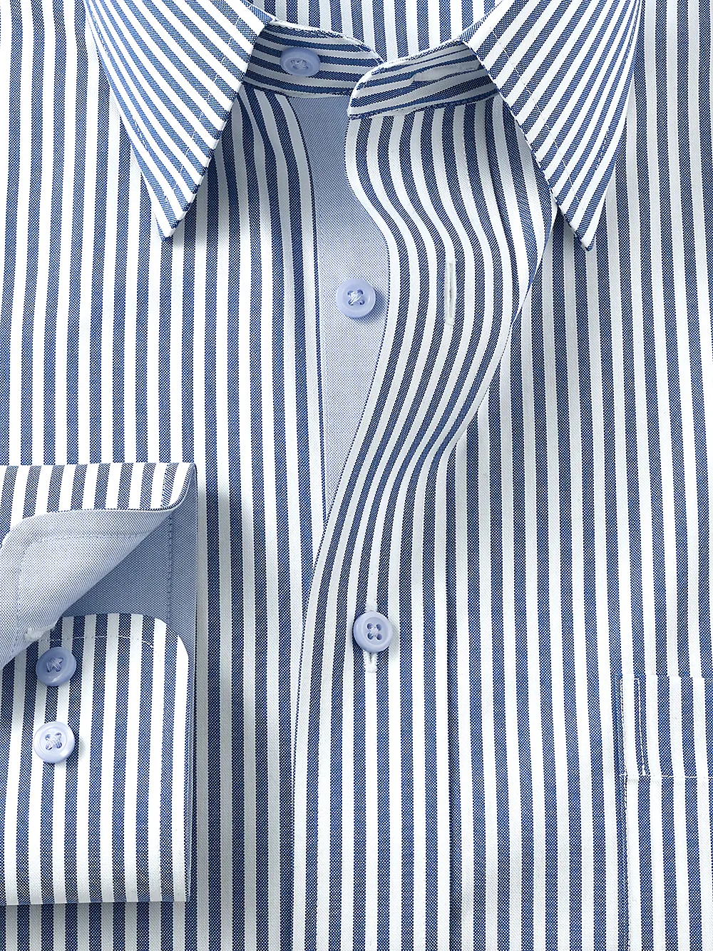 Non-Iron Cotton Stripe Dress Shirt With Contrast Trim - Cobalt sold by Paul Fredrick product image thumbnail 2