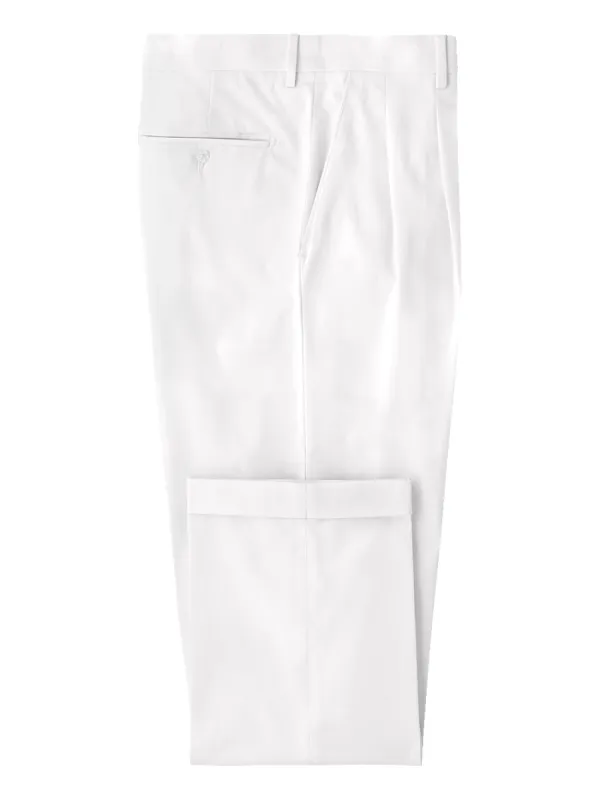 Classic Fit Cotton Stretch Twill Pleated Pants - White sold by Paul Fredrick