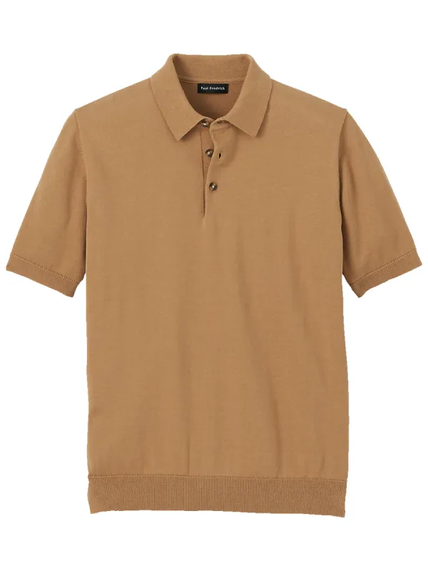 Supima Cotton Three Button Polo - Light Brown sold by Paul Fredrick