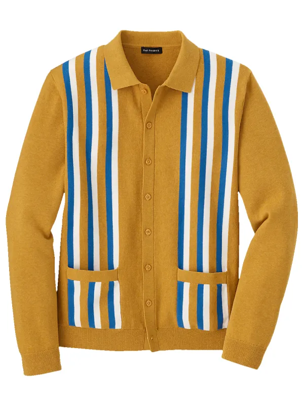 Cotton Button Front Polo - Gold sold by Paul Fredrick