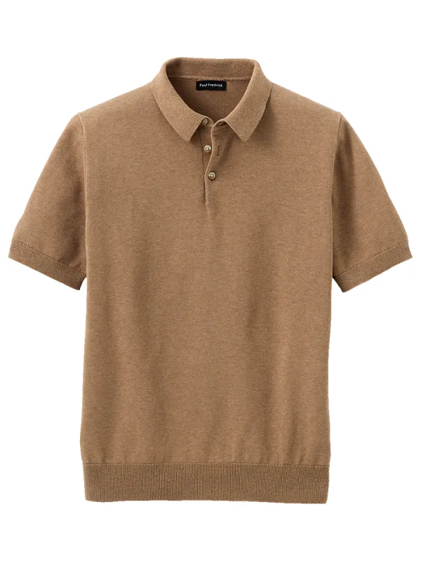 Supima Cotton Three Button Polo - Camel sold by Paul Fredrick
