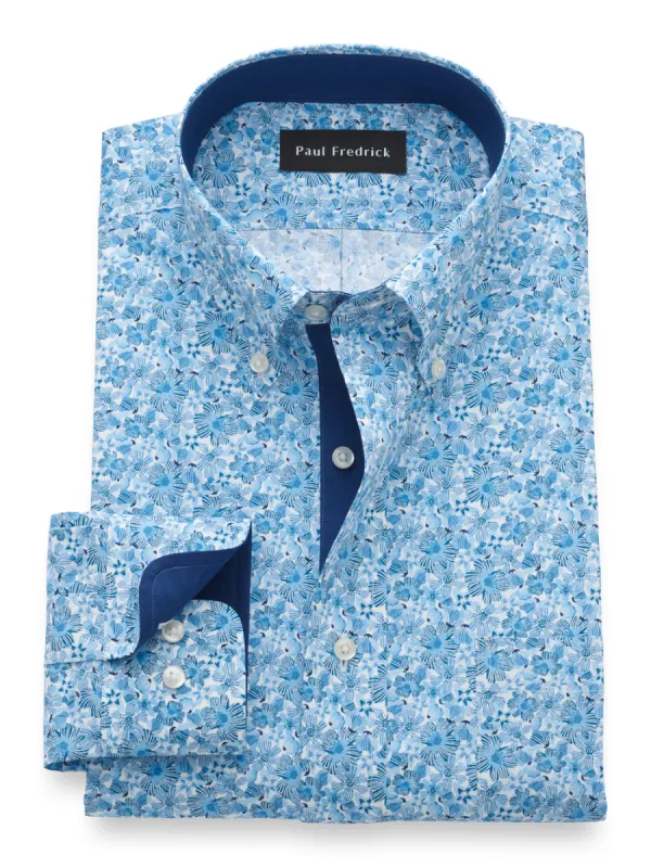 T/f Non Iron Cotton Floral, Button Down Collar, Button Cuff - Blue made by Paul Fredrick