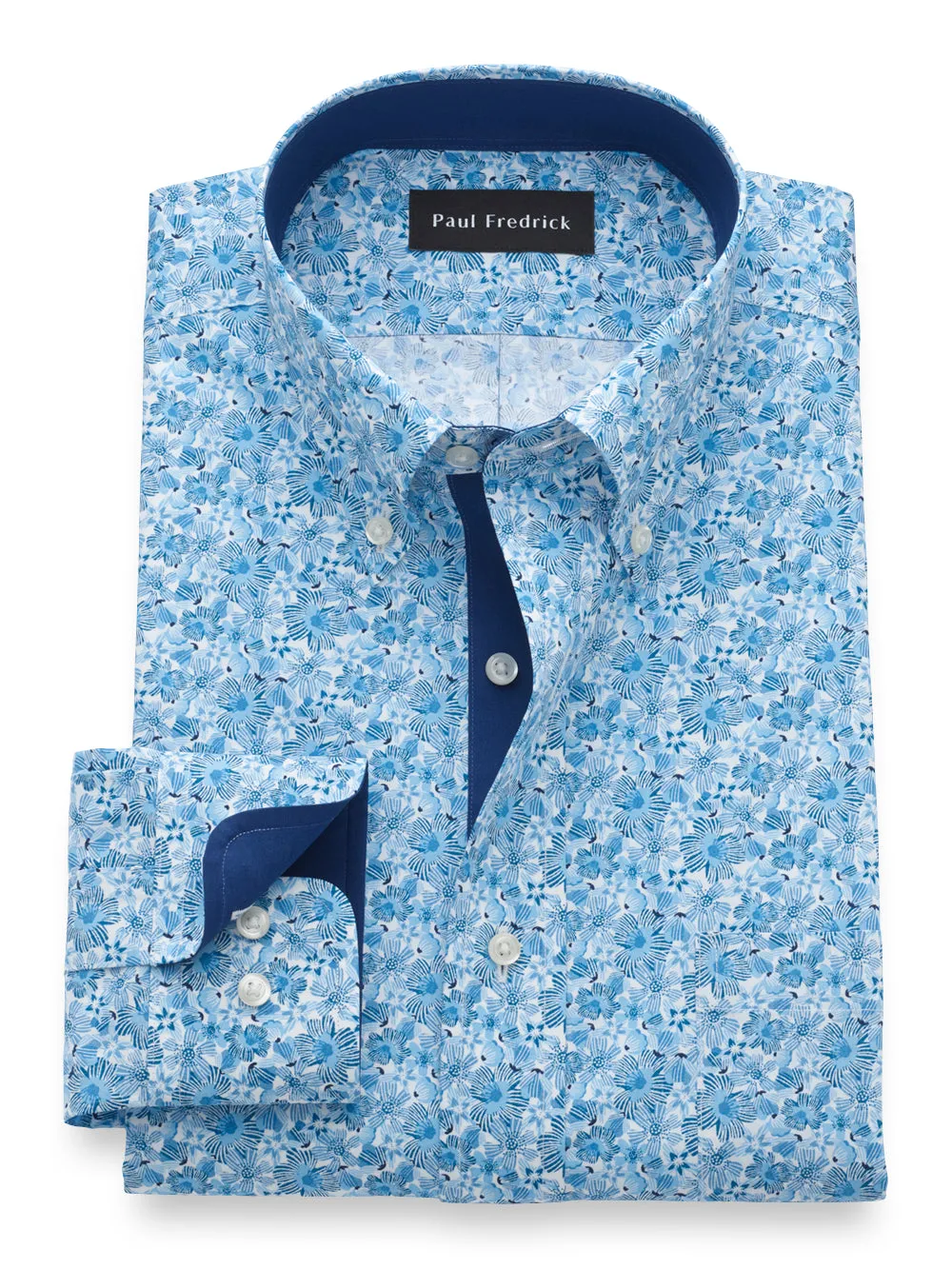 T/f Non Iron Cotton Floral, Button Down Collar, Button Cuff - Blue sold by Paul Fredrick