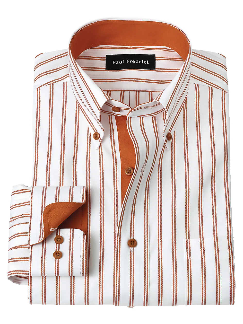 Comfort Stretch Non-Iron Stripe Dress Shirt With Contrast Trim - Rust sold by Paul Fredrick