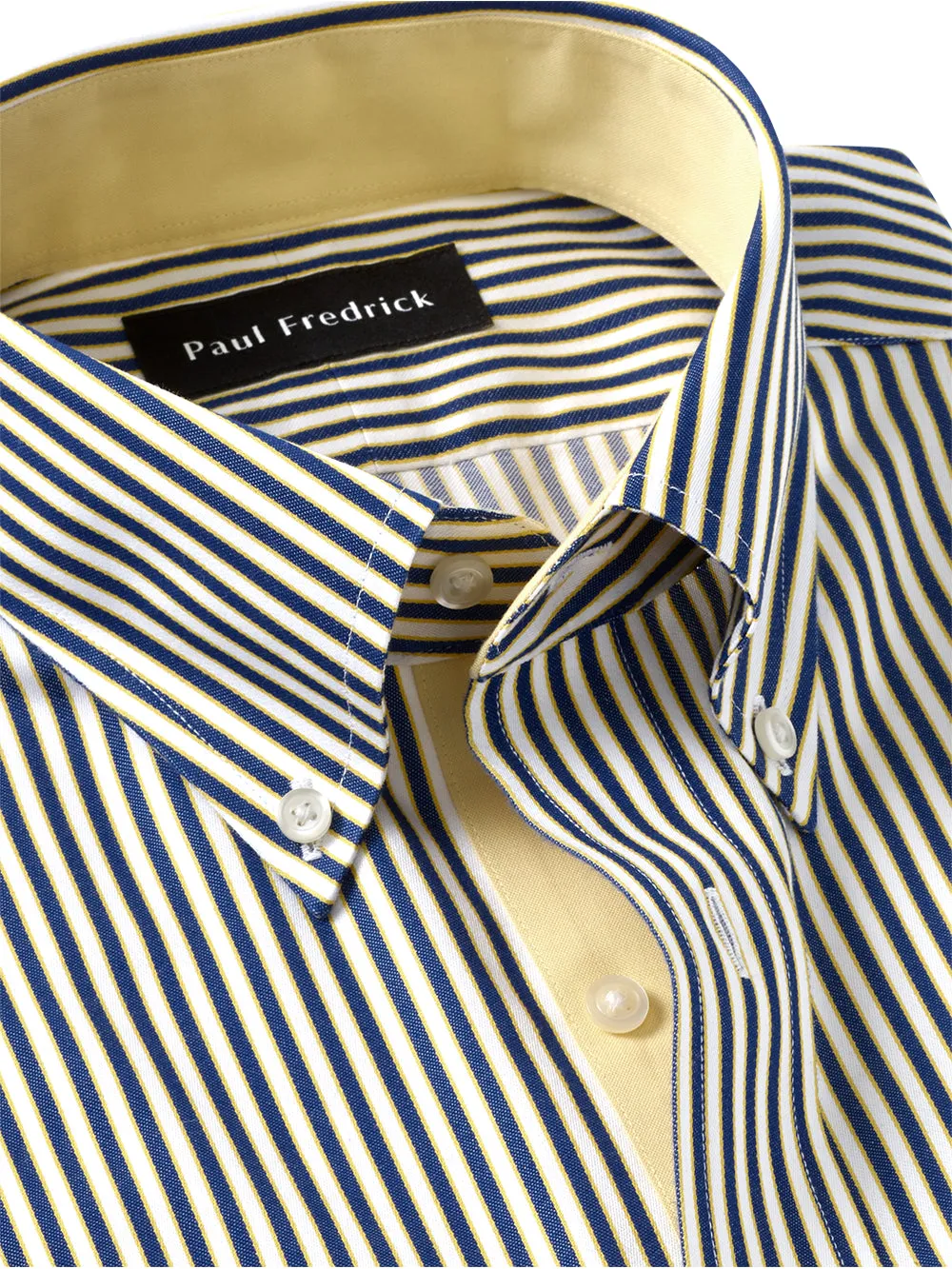 Non-Iron Cotton Framed Stripe Dress Shirt With Contrast Trim - Cobalt/yellow sold by Paul Fredrick product image thumbnail 3