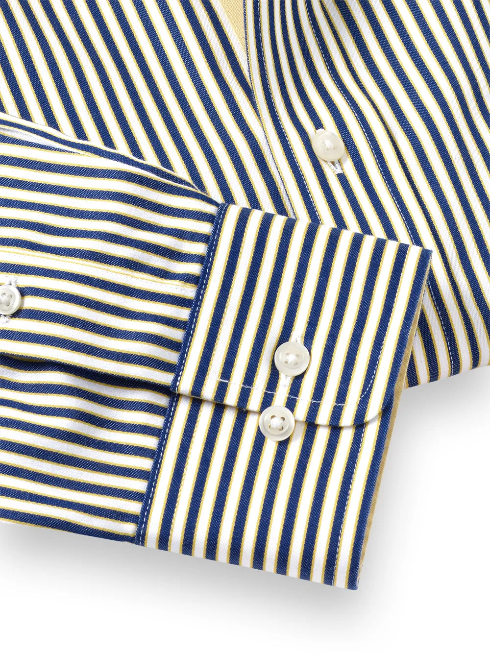 Non-Iron Cotton Framed Stripe Dress Shirt With Contrast Trim - Cobalt/yellow sold by Paul Fredrick product image thumbnail 4