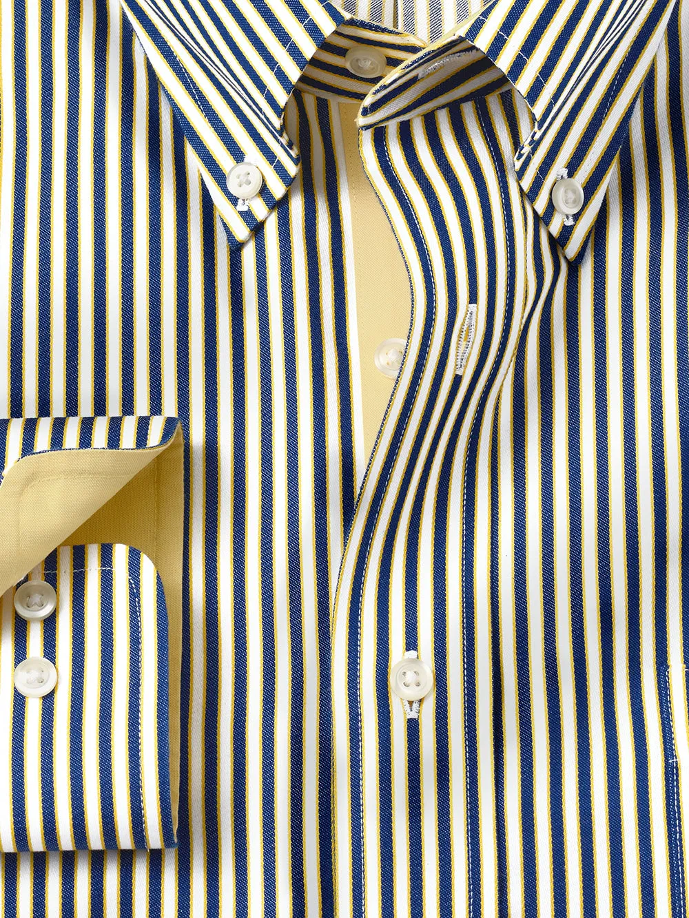 Non-Iron Cotton Framed Stripe Dress Shirt With Contrast Trim - Cobalt/yellow sold by Paul Fredrick product image thumbnail 2