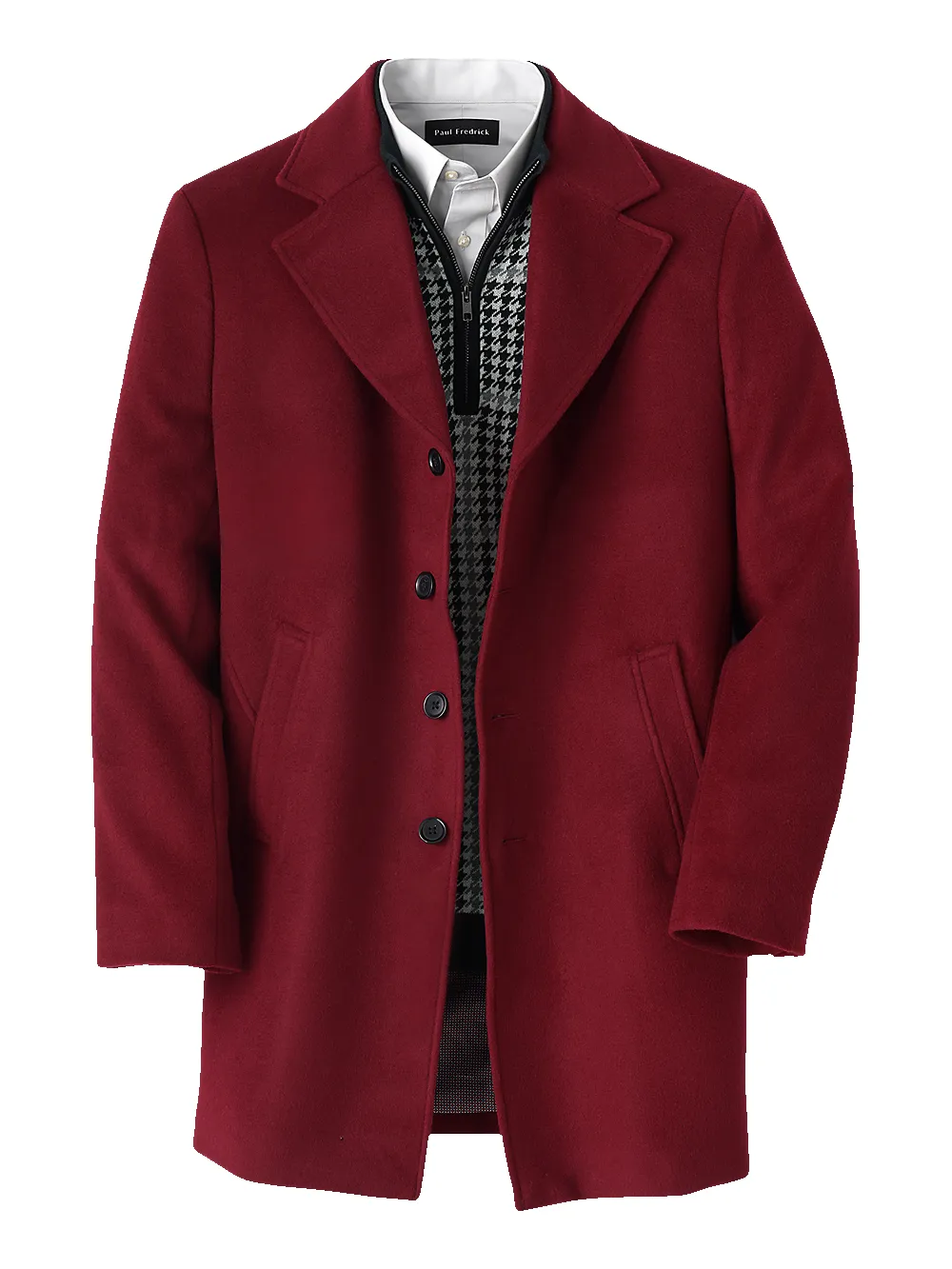 Wool Single Breasted Top Coat - Red sold by Paul Fredrick