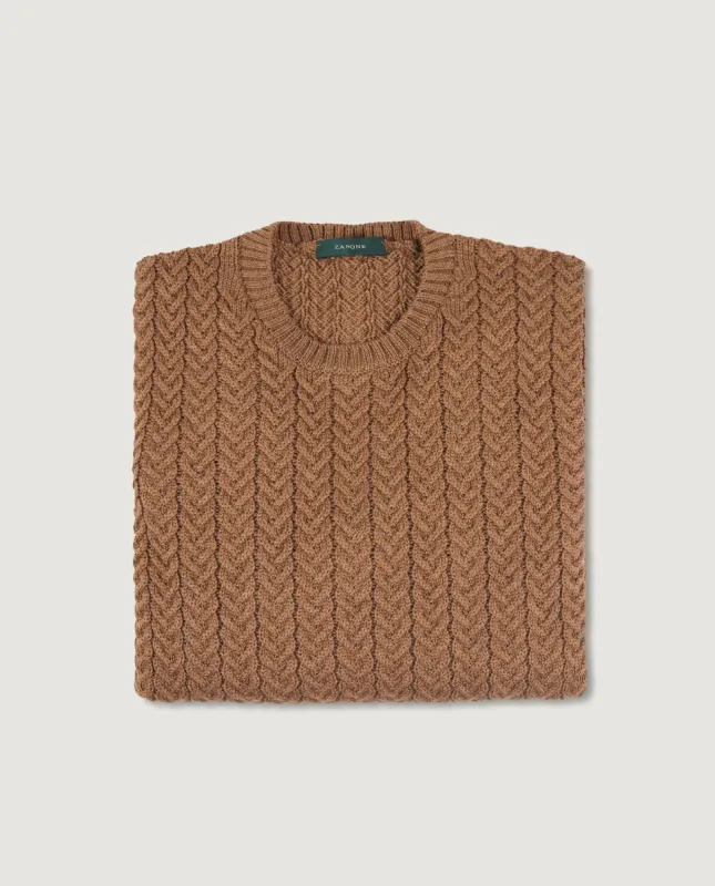 Ronde Hals Kabel Trui - Lichtbruin sold by Pauw Amsterdam