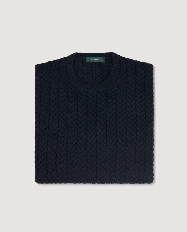 Ronde Hals Kabel Trui - Donkerblauw sold by Pauw Amsterdam