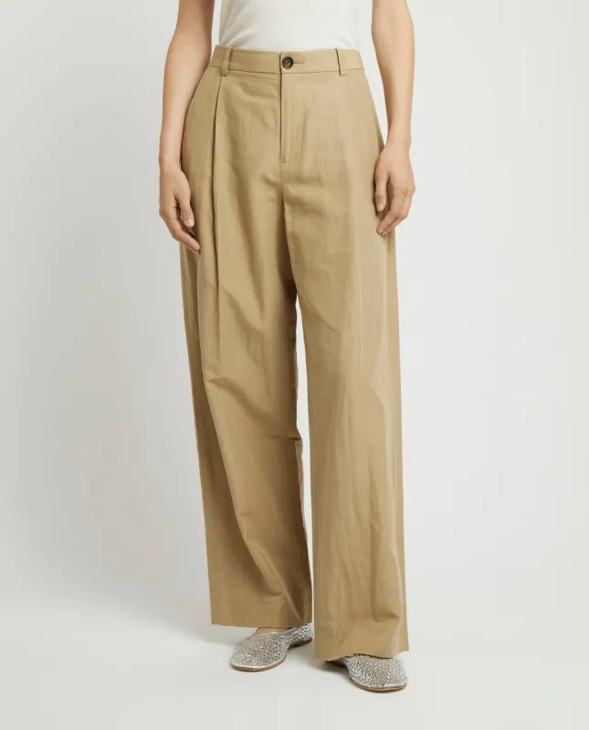 Wijde katoen-mix broek - Lichtbruin sold by Pauw Amsterdam