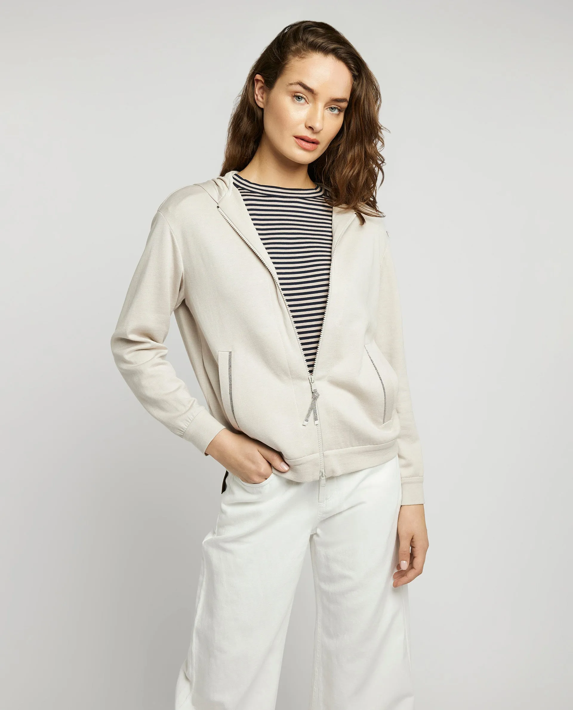 Katoen-zijden vest met capuchon sold by Pauw Amsterdam