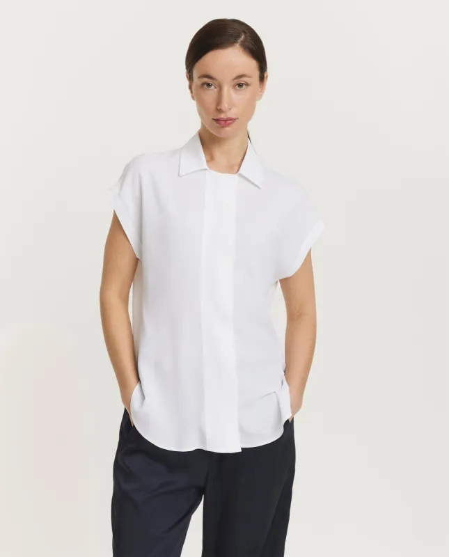 Zijdemix blouse met kapmouwen - Wit sold by Pauw Amsterdam