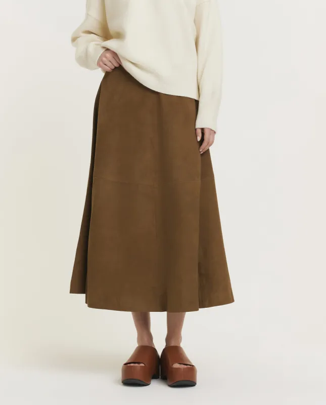 Suède A-lijn midi rok  - Bruin sold by Pauw Amsterdam