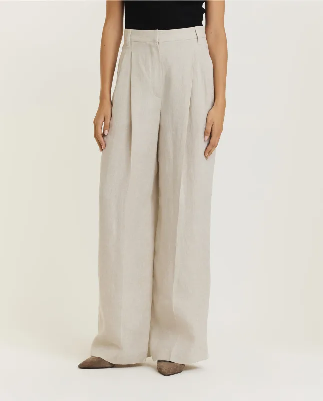 Wijde linnen-mix broek - Ecru sold by Pauw Amsterdam