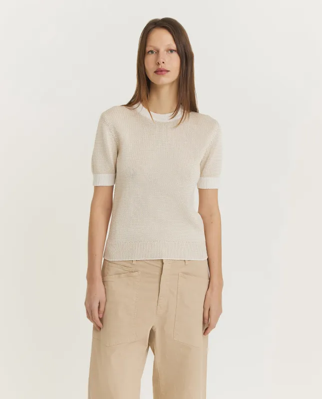 Gebreid katoenen T-shirt - Ecru sold by Pauw Amsterdam