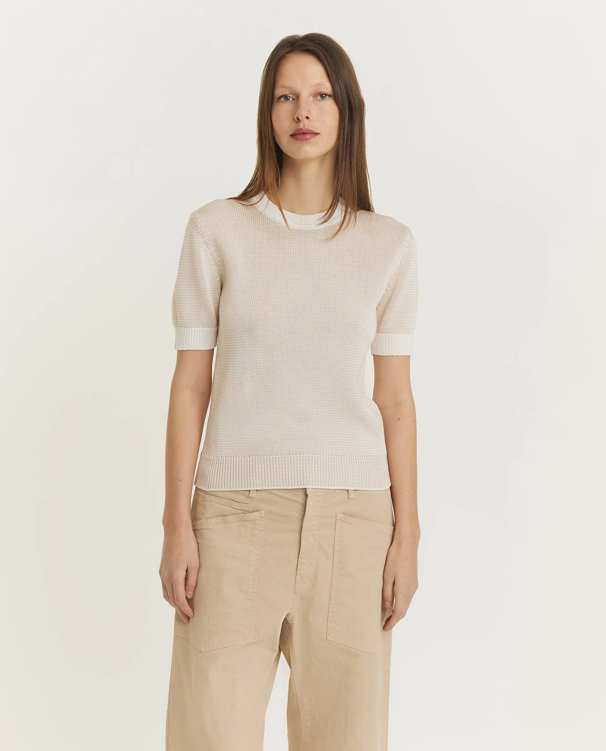 Gebreid katoenen T-shirt - Ecru sold by Pauw Amsterdam