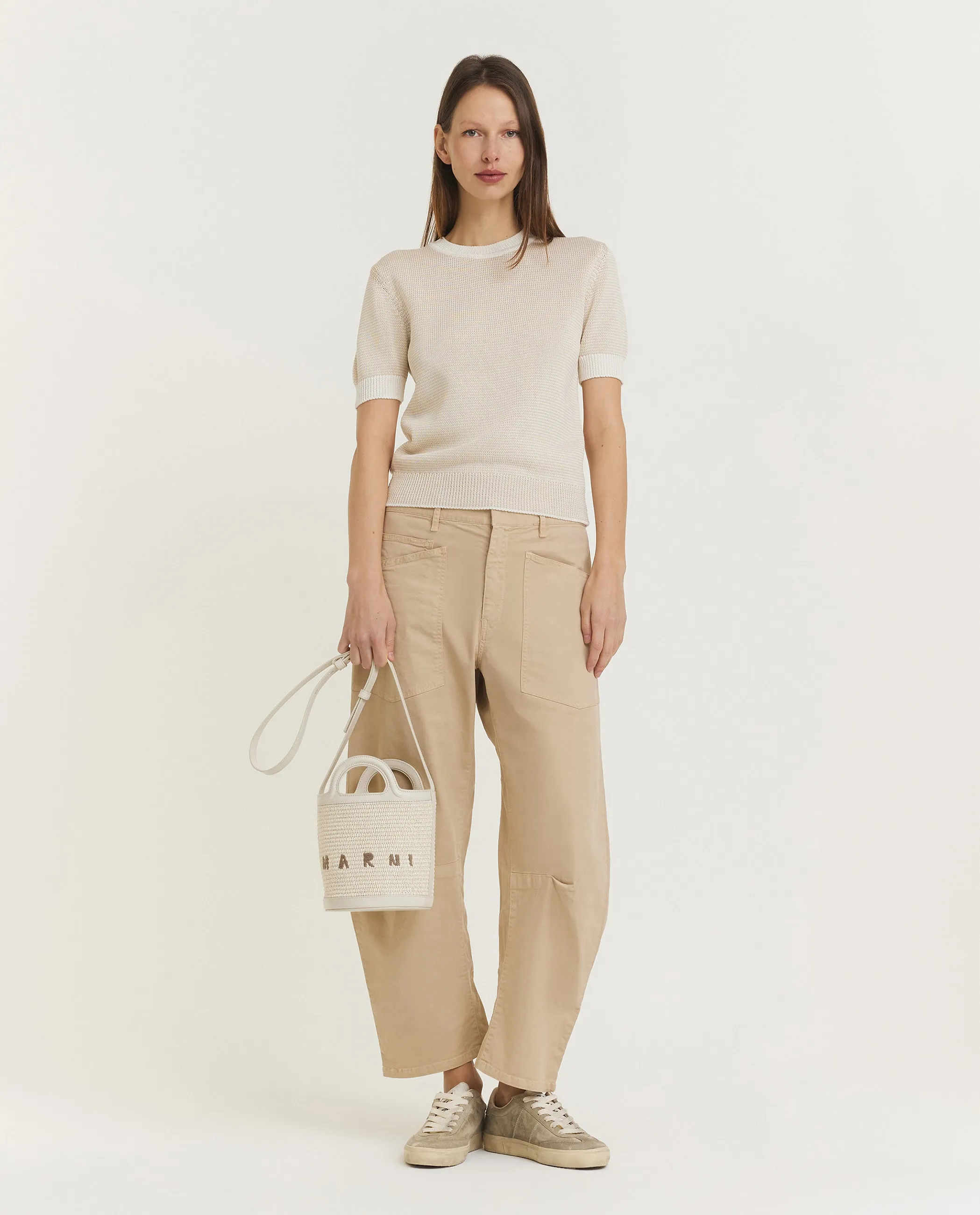 Gebreid katoenen T-shirt - Ecru sold by Pauw Amsterdam product image thumbnail 3