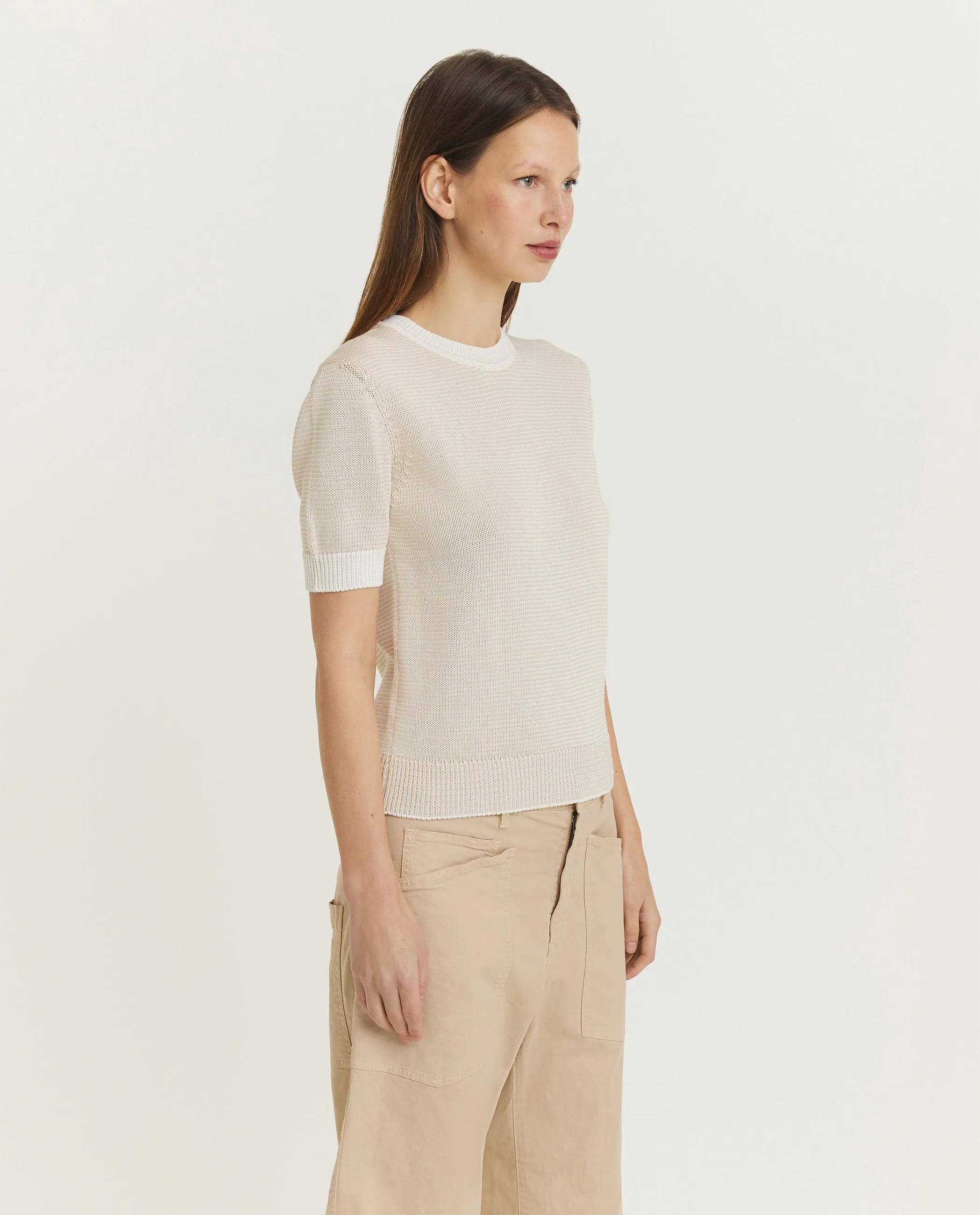 Gebreid katoenen T-shirt - Ecru sold by Pauw Amsterdam product image thumbnail 4