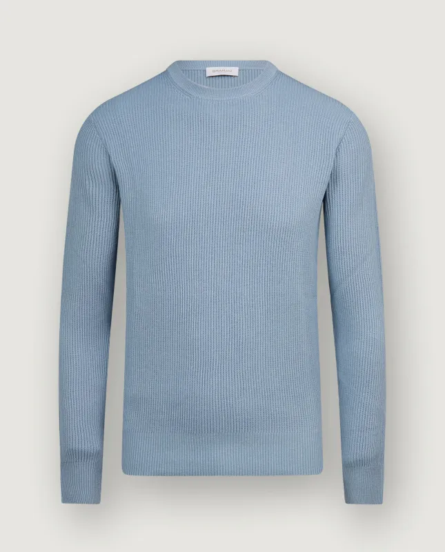 Geribde Ronde Hals Trui - Lichtblauw sold by Pauw Amsterdam