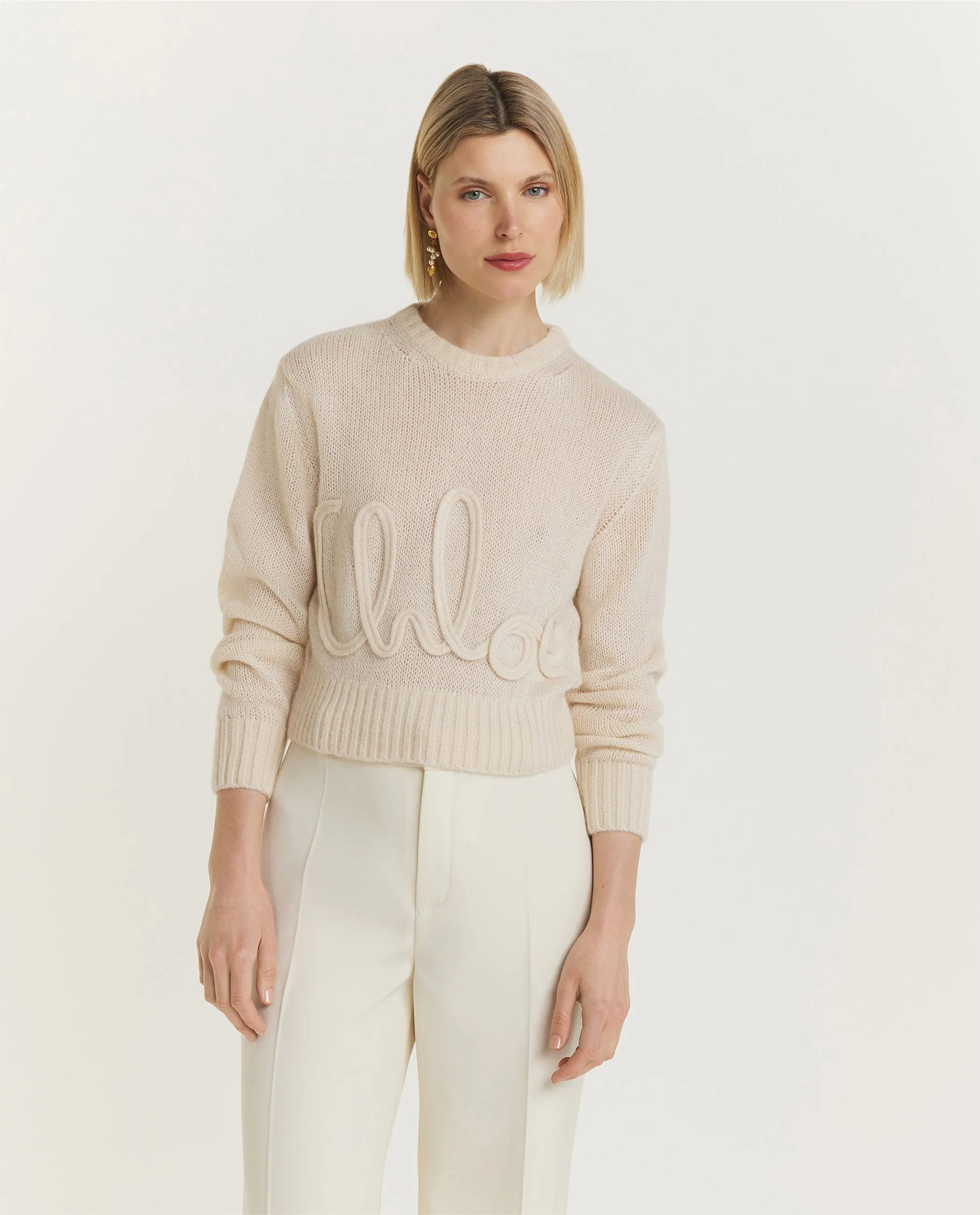 Alpaca Zijde Logo Trui - offline only - Ecru sold by Pauw Amsterdam