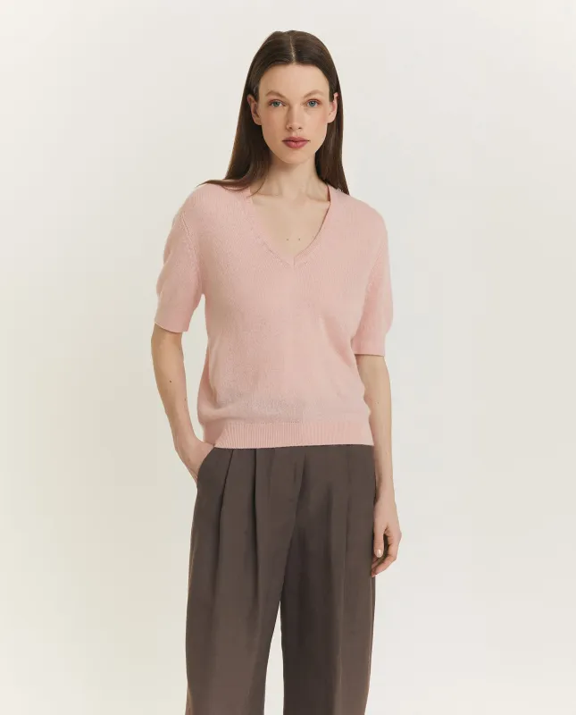 Korte Mouwen Cashmere V-Neck - Roze sold by Pauw Amsterdam