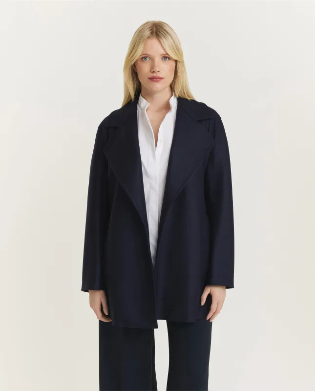 Wollen Jas met Ceintuur - Donkerblauw sold by Pauw Amsterdam