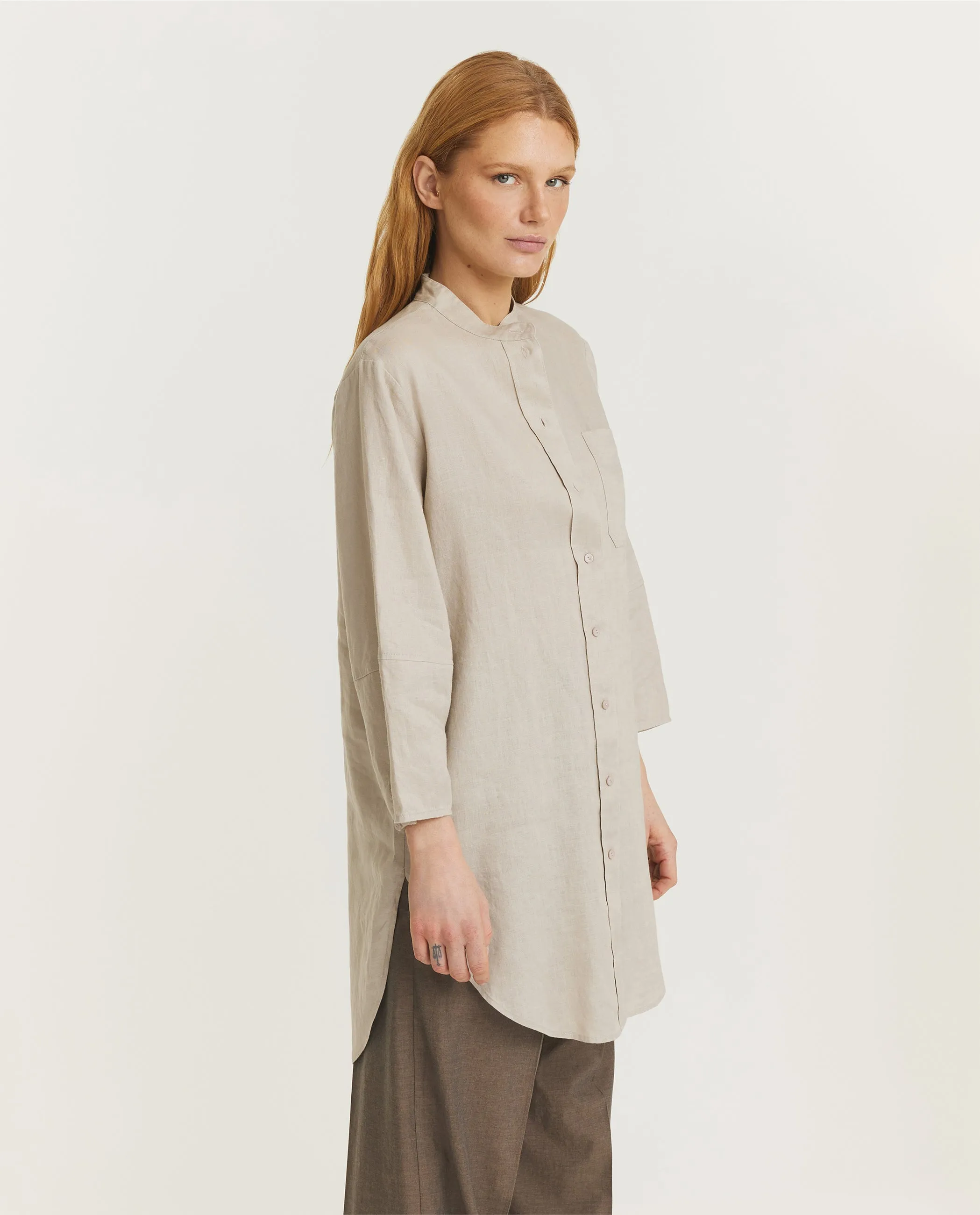 Linnen Mandarin Shirt - Lichtbruin sold by Pauw Amsterdam product image thumbnail 4