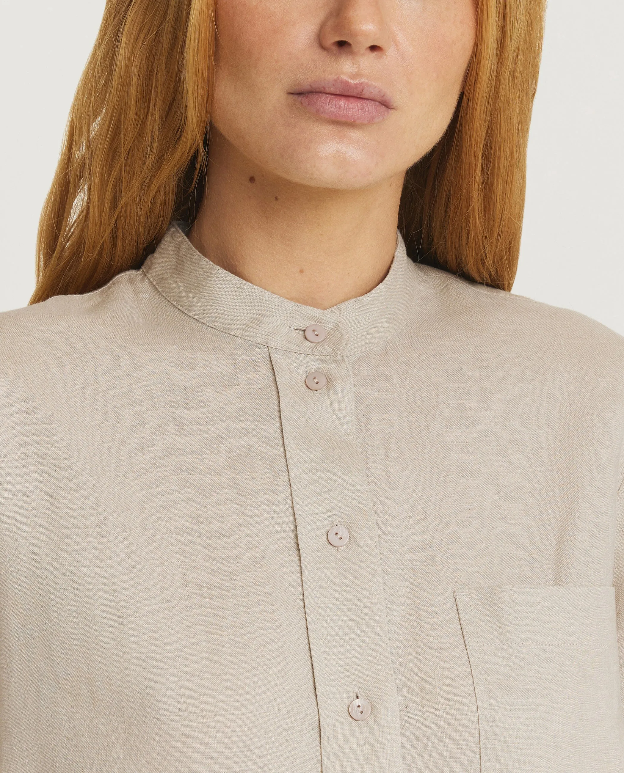 Linnen Mandarin Shirt - Lichtbruin sold by Pauw Amsterdam product image thumbnail 2