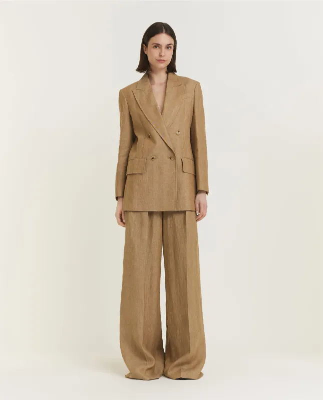 Linnen Visgraat Broek - Lichtbruin sold by Pauw Amsterdam