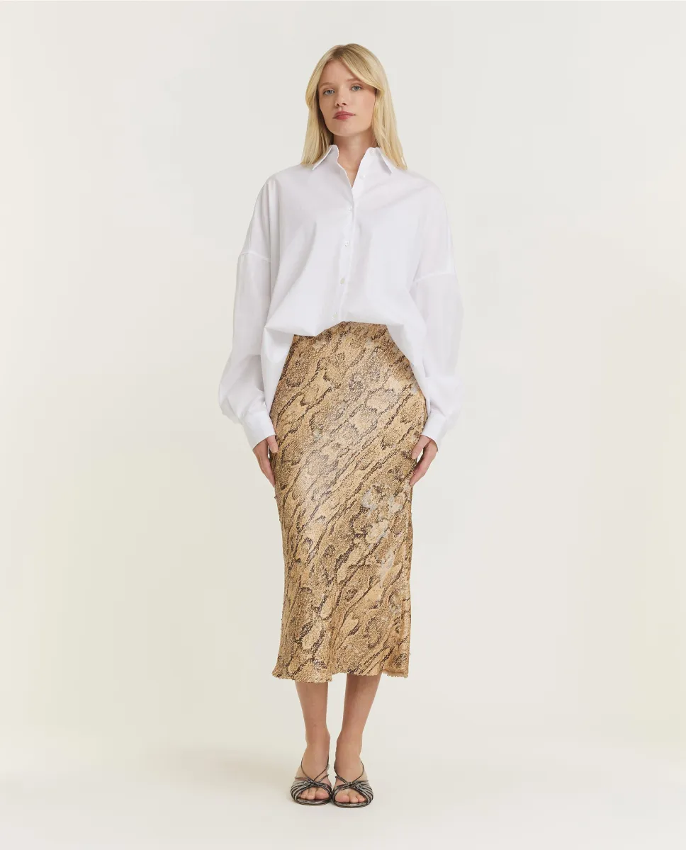 Geprinte Pailletten Rok - Lichtbruin sold by Pauw Amsterdam