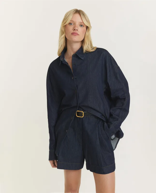 Denim Cocoon Shirt - Donkerblauw sold by Pauw Amsterdam