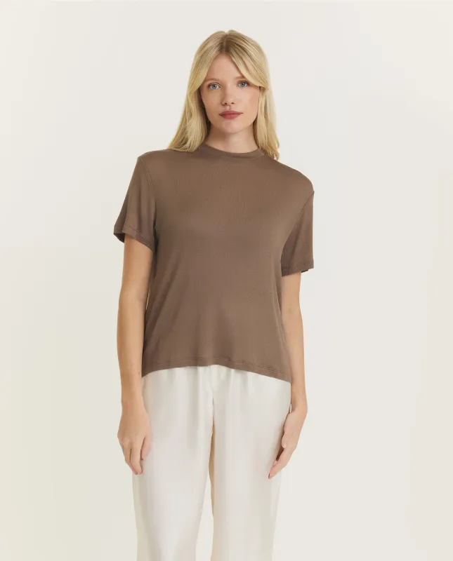 Ronde Hals T-Shirt - Bruin sold by Pauw Amsterdam
