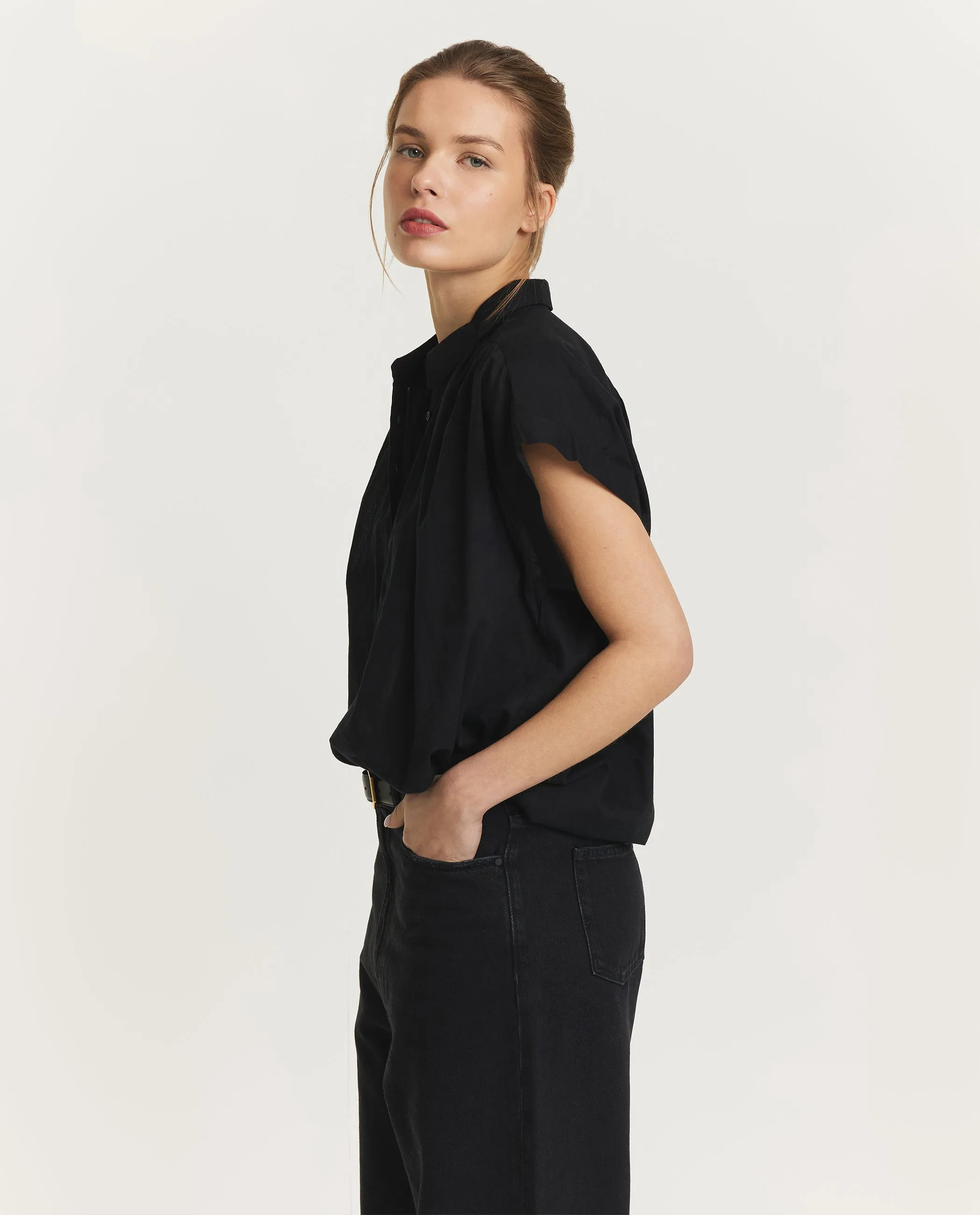 Geplooide Katoenen Blouse - Zwart sold by Pauw Amsterdam product image thumbnail 4