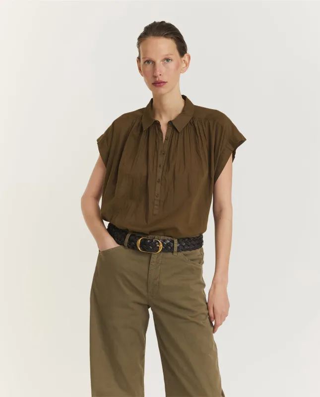 Geplooide Katoenen Blouse - Groen sold by Pauw Amsterdam