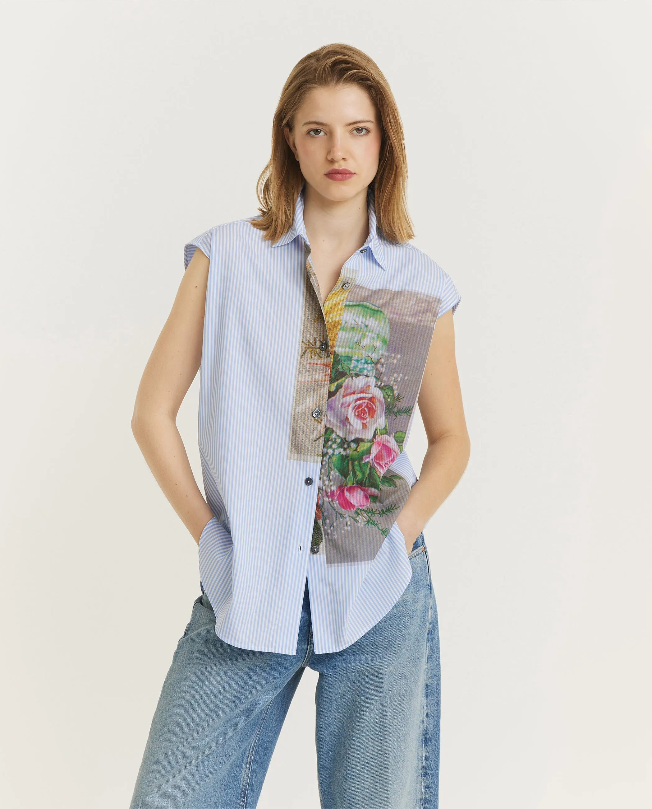 Postcard Collage Blouse - Lichtblauw sold by Pauw Amsterdam
