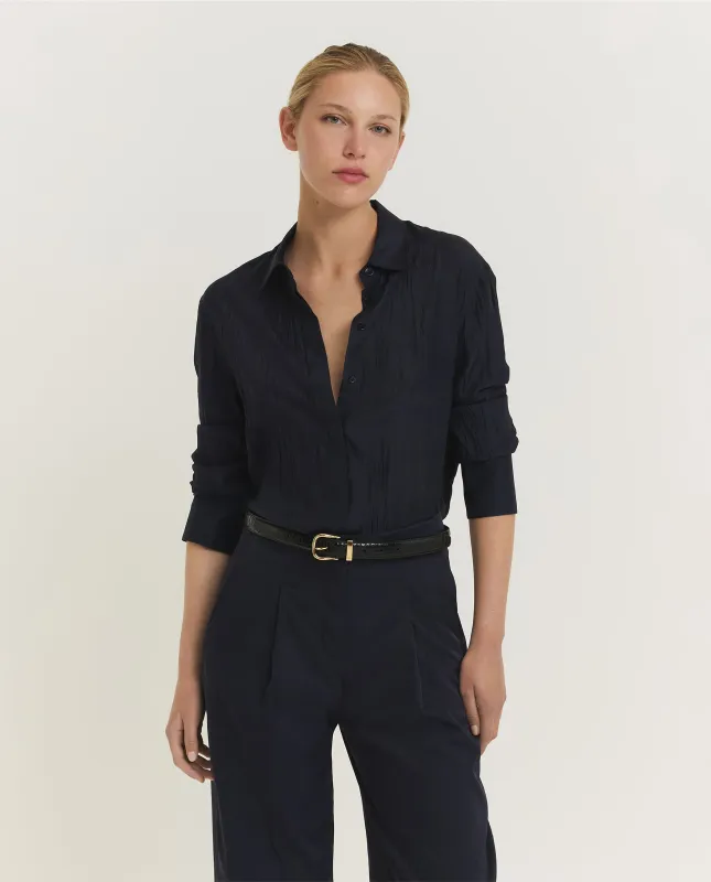 Habotai Zijden Bercy Blouse - Donkerblauw sold by Pauw Amsterdam