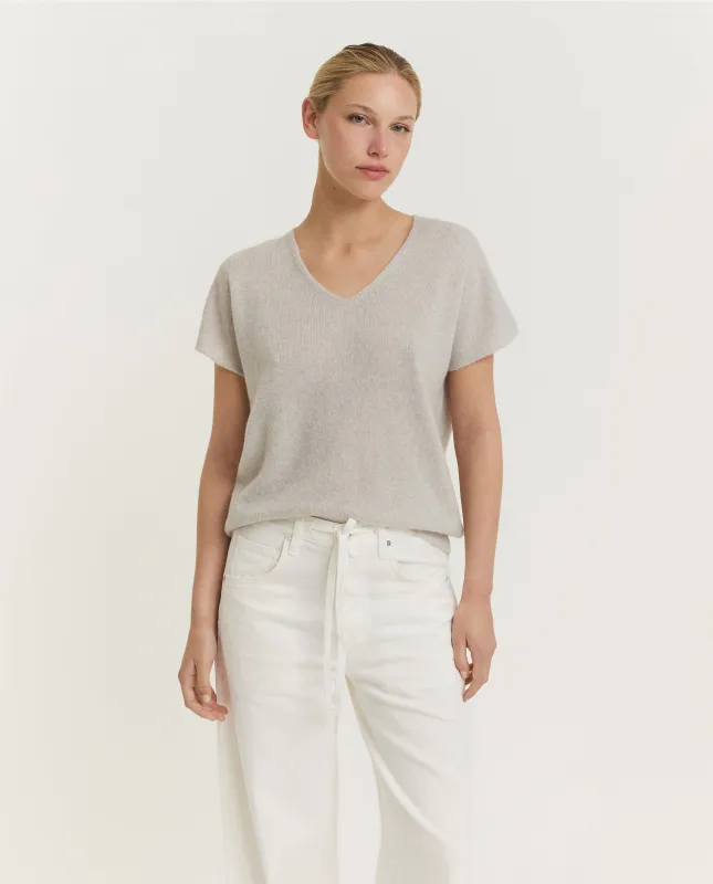 Cashmere Zijden V-Hals Top - Lichtgrijs sold by Pauw Amsterdam