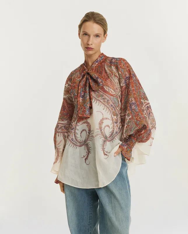 Rhiannon Tie Neck Blouse - Oranje sold by Pauw Amsterdam
