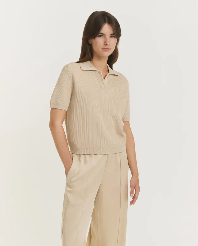 Zijden Katoenen Rib Polo - Lichtbruin sold by Pauw Amsterdam