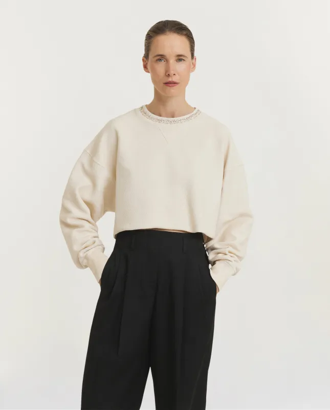 Katoenen Kristal Sweatshirt - Ecru sold by Pauw Amsterdam