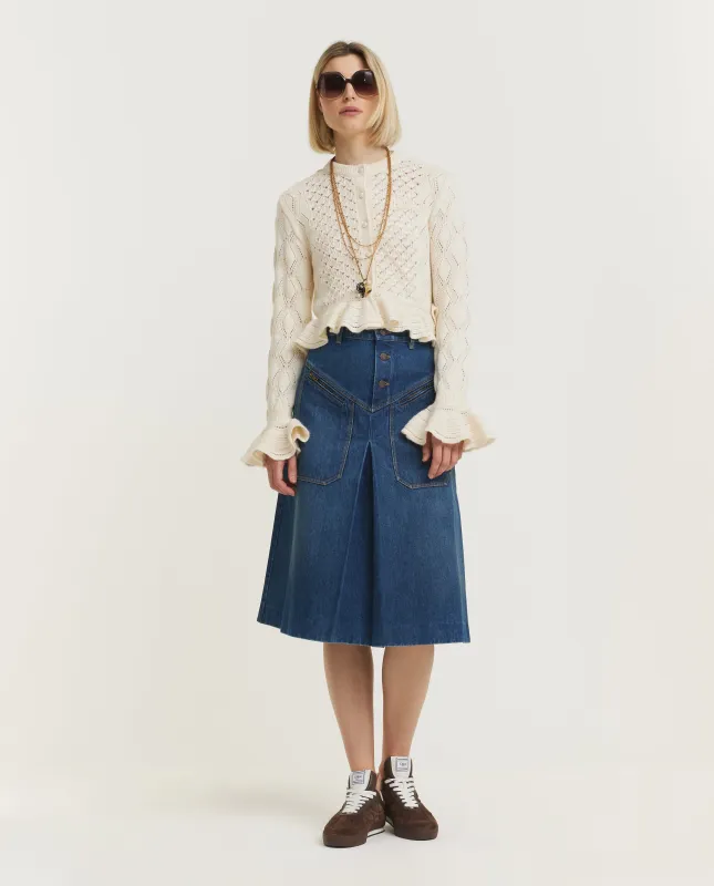 Denim Knielange Rok - Blauw made by Pauw Amsterdam