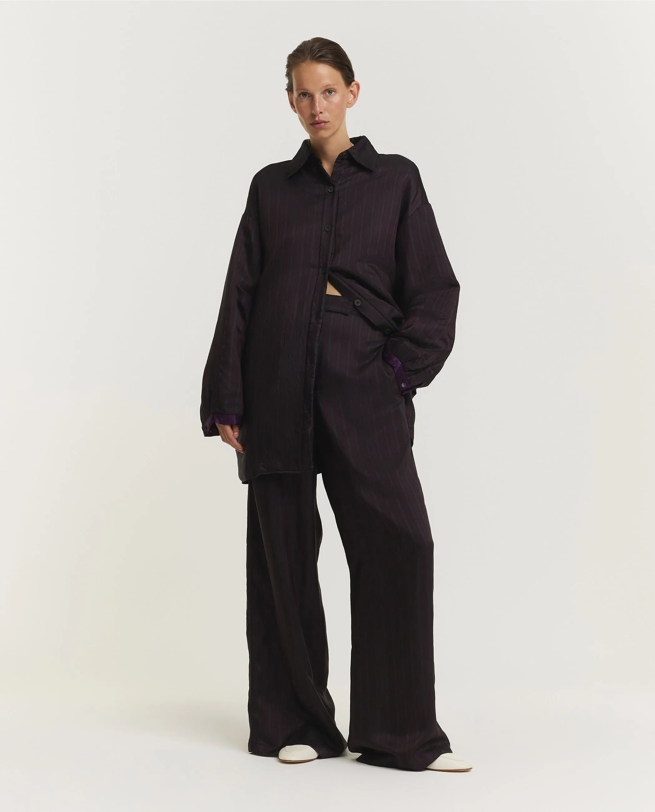 Gestreepte Cupro Broek - Paars sold by Pauw Amsterdam