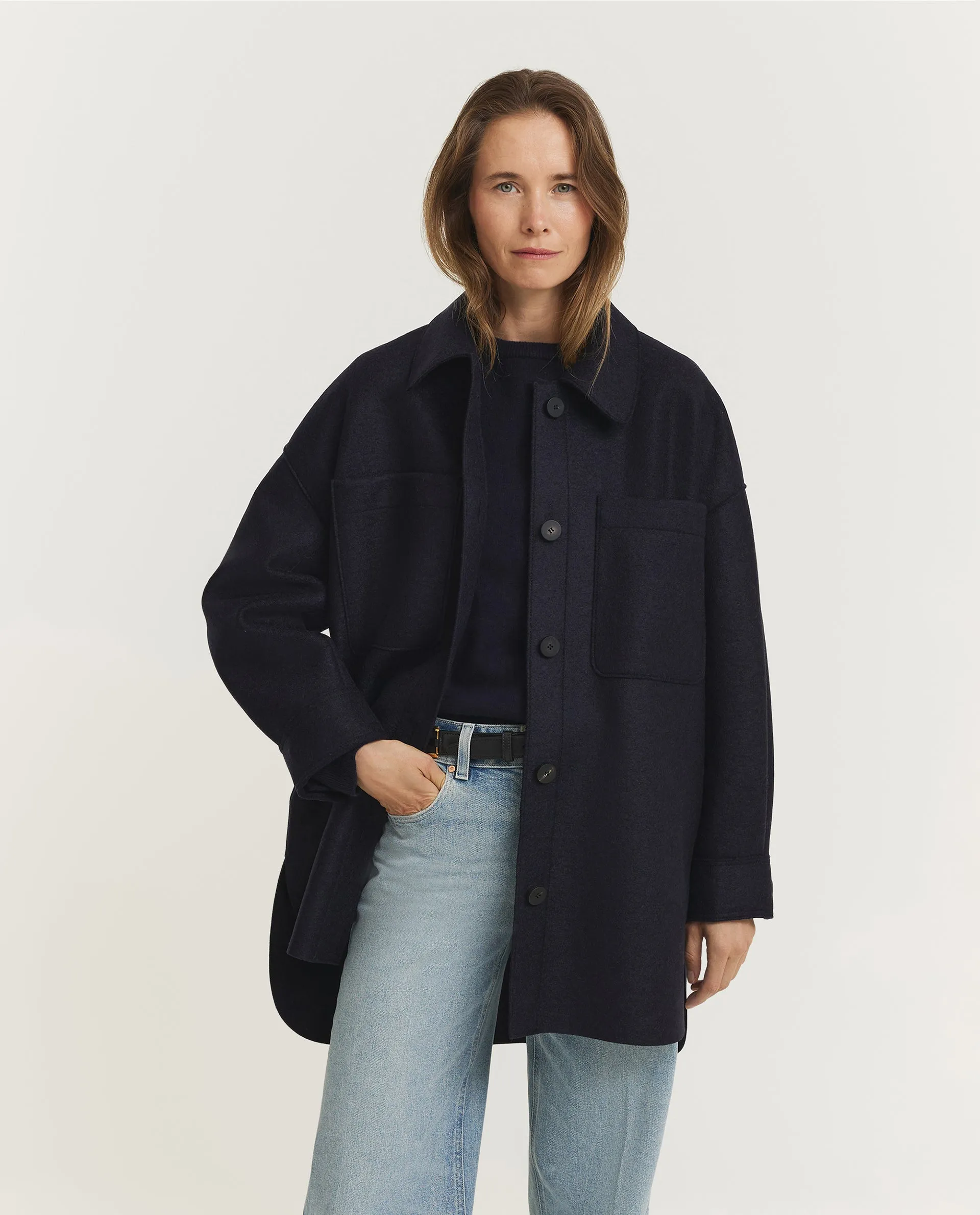 Geperst Wollen Jas - Donkerblauw sold by Pauw Amsterdam